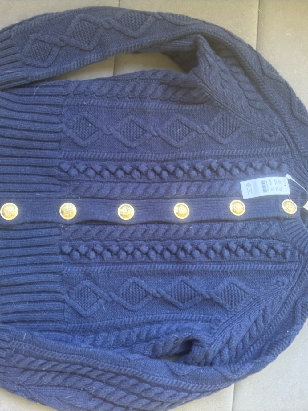 J. Crew Navy Cable-Knit Cardigan with Gold Buttons